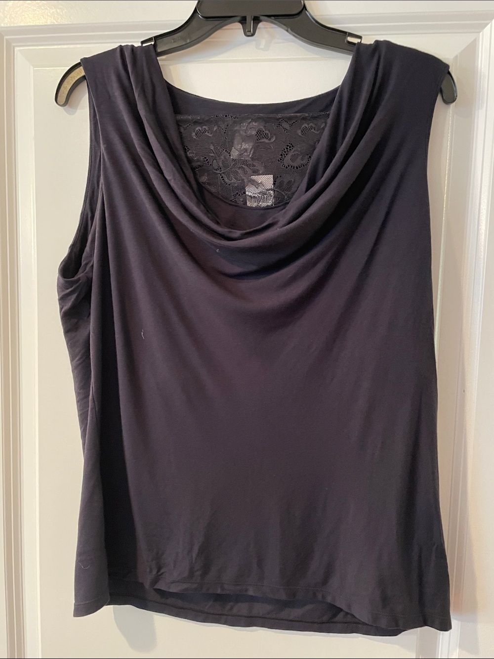Ann Taylor Black Draped Cowl Neck Lace-Back Camisole